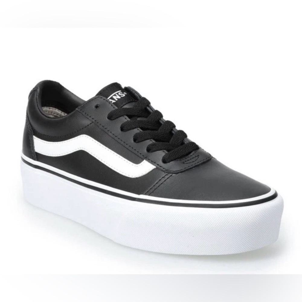 Vans Women’s Classic Black and White Leather Low-Tops